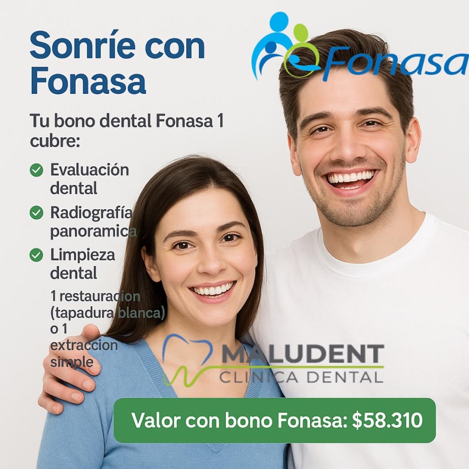 Con Fonasa bono 1, accede a un completo paquete dental 🦷  que incluye evaluación, radi...